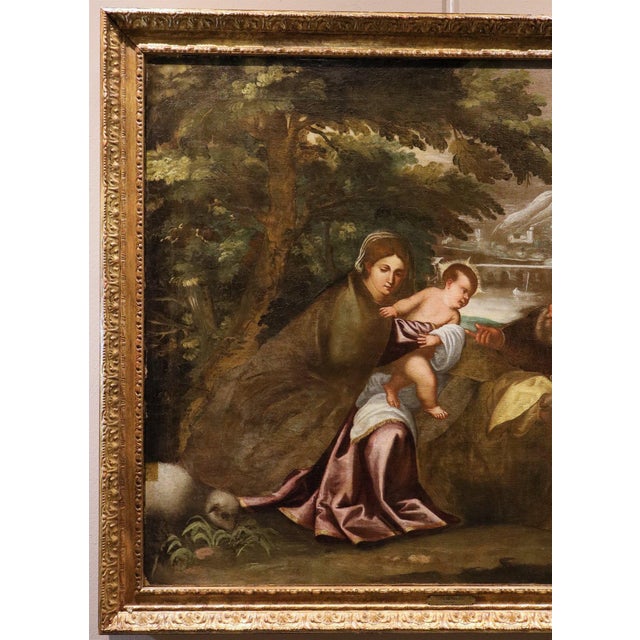 School of Titian, The Holy Family with the Infant Saint John the Baptist, 17th Century, Oil Painting on Canvas, Framed For Sale - Image 3 of 15