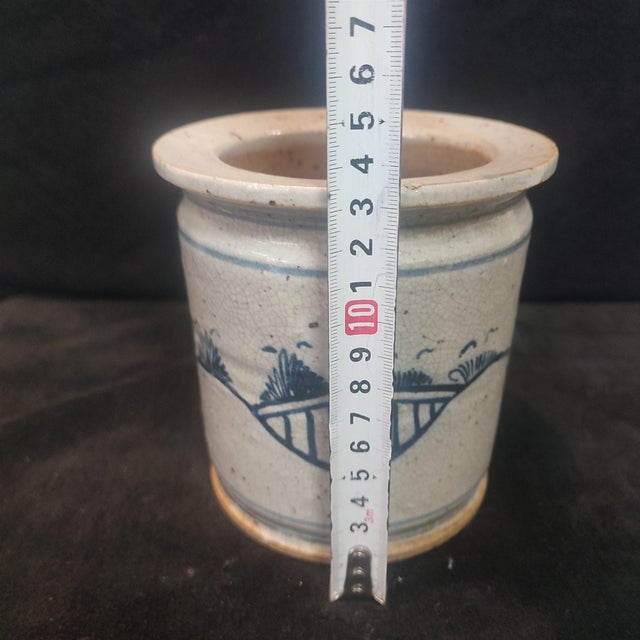 Chinese Ceramic Pot,Blue and White Porcelain Brush Pot Hand Painted Figures Pattern For Sale - Image 10 of 11