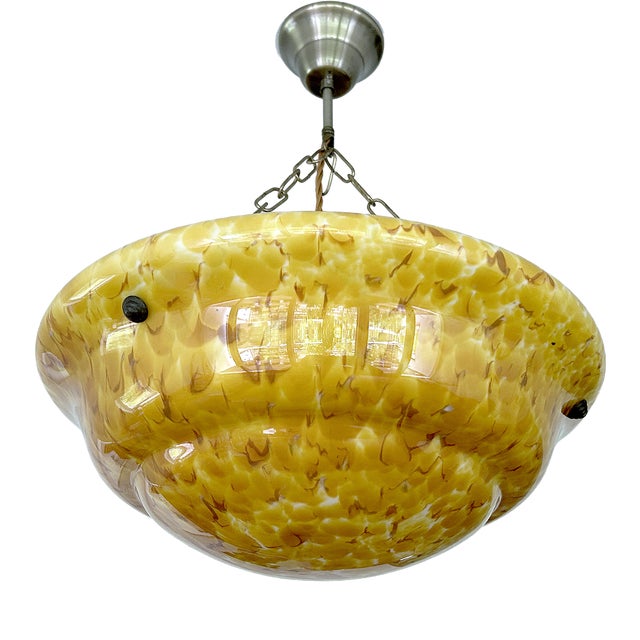 Art Deco Amber Glass Pendant Light, 1930s For Sale