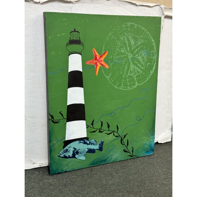 Design Plus Galley presents an Original Acrylic on Canvas Artwork by Alice Lopes, Signed + Dated. The lighthouse rises as...