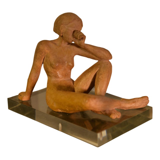 Terracotta Sculpture of a Seated Woman by Norbert Treca, 2000s For Sale