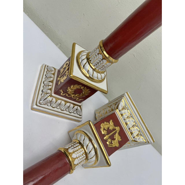 Red Ceramic Table Lamps with Gold Leaf by Ugo Zaccagnini, 1950s, Set of 2 For Sale - Image 8 of 16