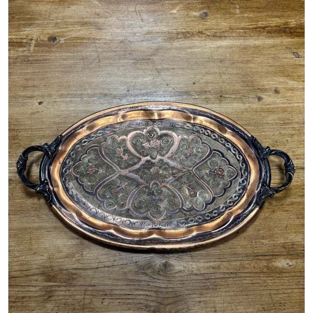 English Antique Etched Copper Tray For Sale - Image 3 of 4