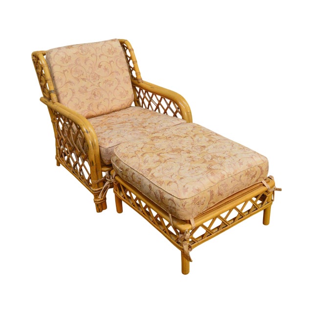 Ficks Reed Vintage Mid Century Rattan Bamboo Lounge Chair W/ Ottoman