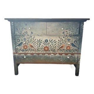 Hand-Painted Swedish Folk Art Chest / Blanket Chest With Floral & Bird Motif For Sale