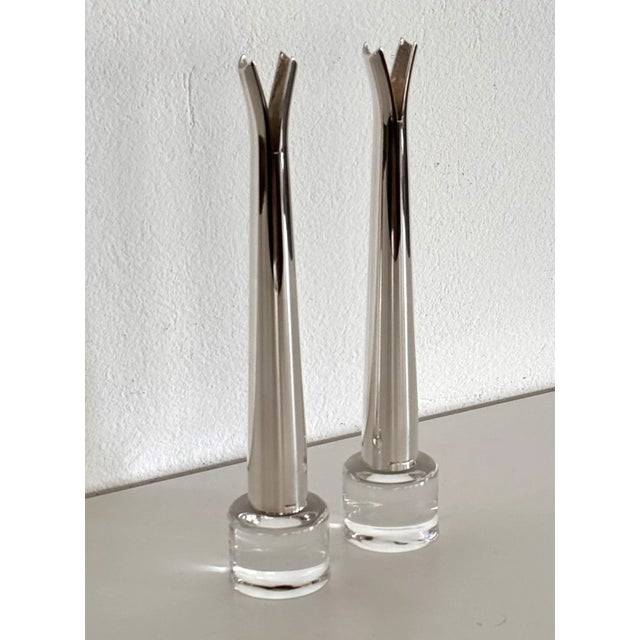 Glass and Silver-Plated Solifleur Vases by Lino Sabattini, Set of 2 For Sale - Image 7 of 17