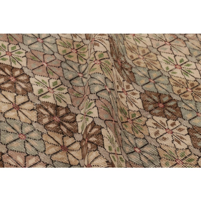 Textile Vintage Turkish Rug, Beige-Brown and Blue Geometric Floral Pattern - Rug & Kilim For Sale - Image 7 of 8