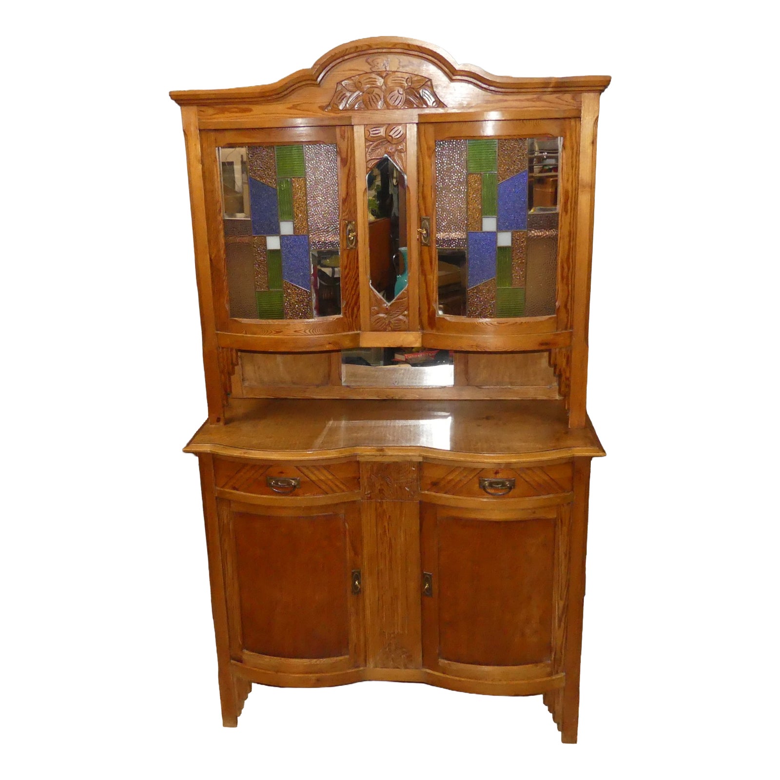 Antique Art Nouveau Cupboard in Oak with Mirrored Glass, 1890s | Chairish