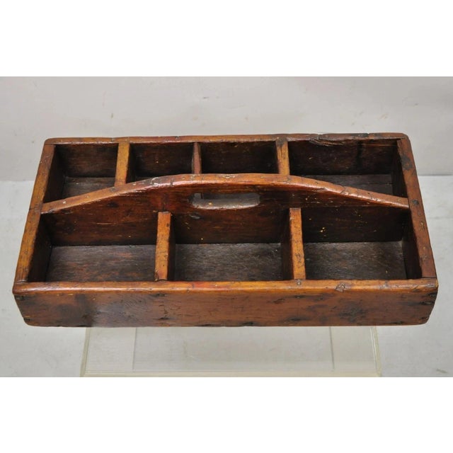 French Provincial Antique French Country Provincial Wooden Storage Caddy Tool Box Desk Organizer For Sale - Image 3 of 9
