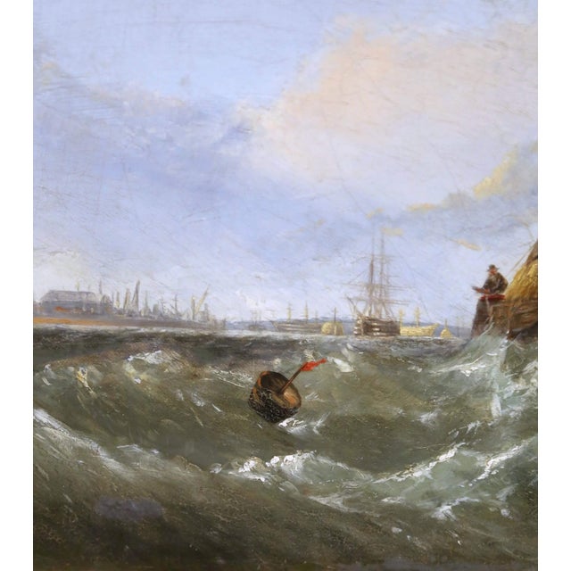 Late 19th Century 19th Century English Marine Oil Painting of Fishing Vessels in Rough Seas For Sale - Image 5 of 12