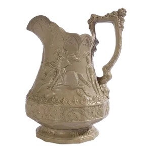1840s English Drabware Jousting Knights Jug by William Ridgway