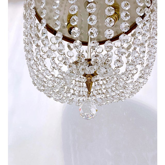 1950s Portuguese Bronze Basket Chandelier For Sale - Image 4 of 10