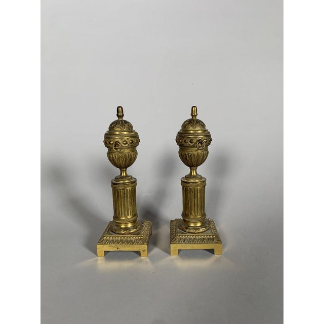 Pair of Louis XVI gilt bronze cassolette candlesticks For Sale - Image 4 of 7