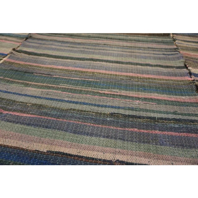 1920s 1920s Multicolor Stripe Design Antique American Shaker Flat Weave Cotton Rag Rug For Sale - Image 5 of 14