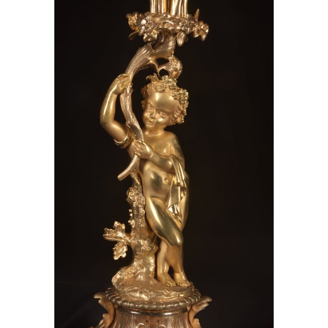 1840s French Louis XV Ormolu Gold Bronze Mantel Clock Set 3pc For Sale - Image 6 of 16