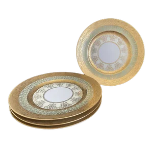 Early 20th Century Royal Bavarian Hutschenreuther Selb Gold Encrusted Filigree Dinner Plates - Set of 4