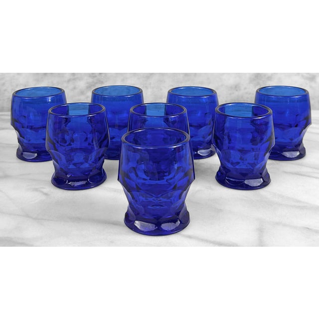 A Set of 8 Viking "Georgian" Cobalt Blue Shot Glasses, c.1960's - Attractive Cobalt Blue Glass - Original Set of 8 - Spoon...