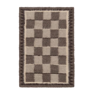 Vintage Tulu Rug in Brown and Beige Checkered Pattern - Rug & Kilim For Sale