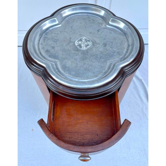 Thomasville "Bogart" Leather Wrapped Silver Top Accent Table Chairish