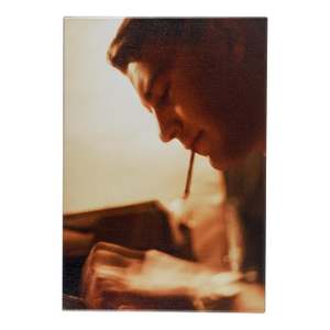 Contemporary Handsome Man Typing & Smoking Photograph on Canvas