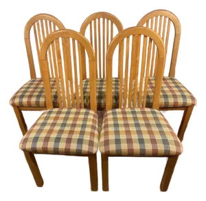 1980s Set of 5 Saloom Arch Back Plaid Upholstered Chairs