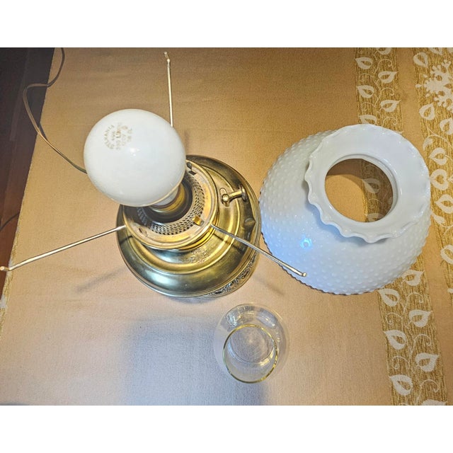 Bradley and Hubbard 1880's "Patent Applied For", Hobnail Milk Glass "Ring of Fire"' Shade For Sale - Image 12 of 18