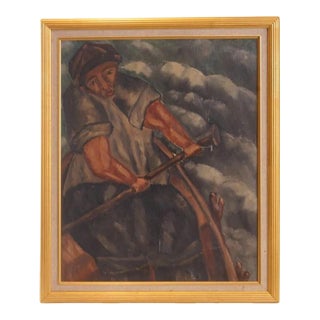1950s William Gropper Paddling Oil Painting For Sale
