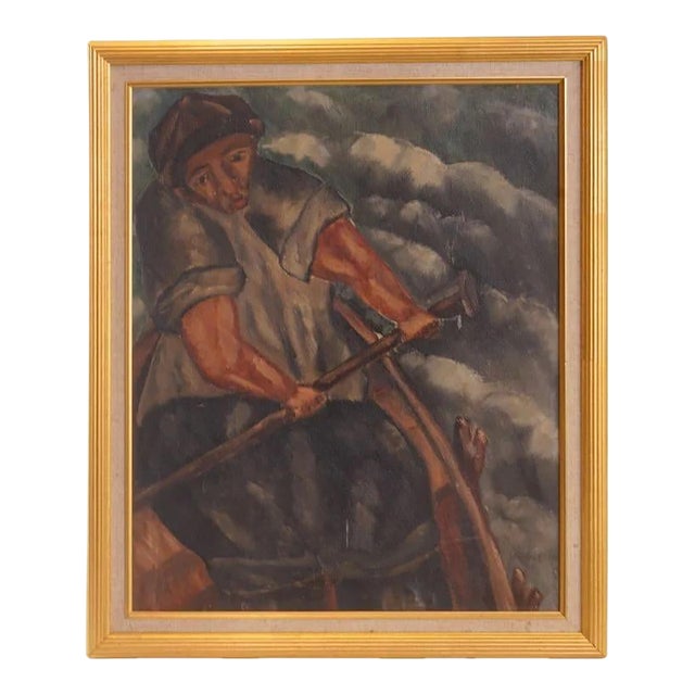 1950s William Gropper Paddling Oil Painting For Sale