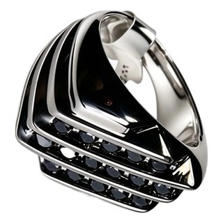 Late 20th Century Sterling 925 Silver Black Diamond Men's Band Ring, Size 9 For Sale