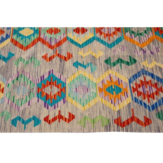 Colorful Modern Kilim Handmade Wool Rug For Sale - Image 9 of 10