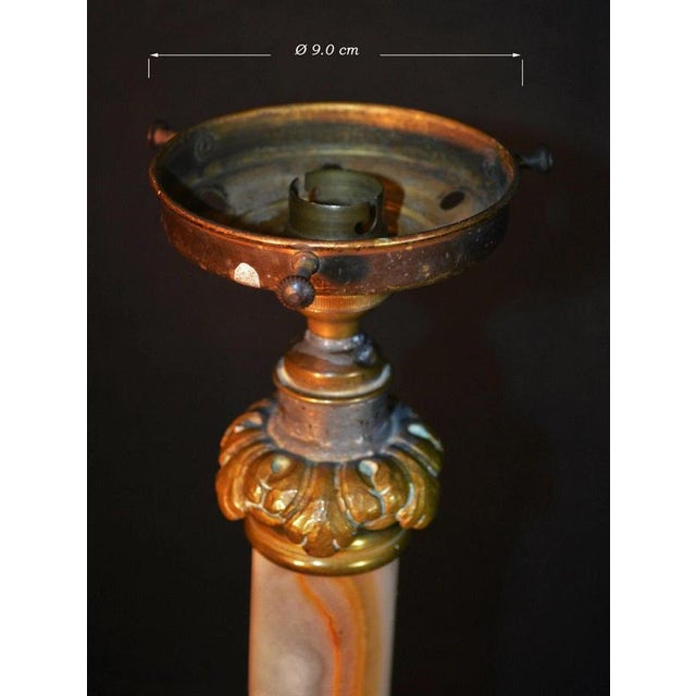 Antique Onyx, Bronze & Etched Glass Column Table Lamp, 1920 For Sale - Image 12 of 14