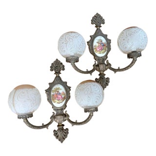 Vintage French Rococo Style Double-Arm Wall Sconces - Pair For Sale