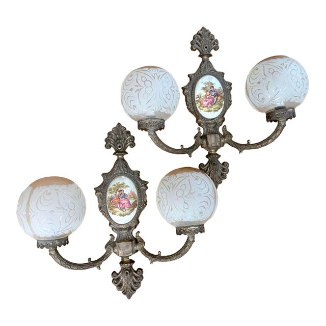 Vintage French Rococo Style Double-Arm Wall Sconces - Pair For Sale