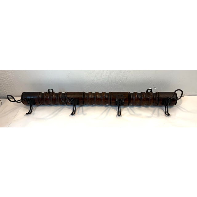 Primitive Wood and Metal Coat Rack For Sale - Image 4 of 9