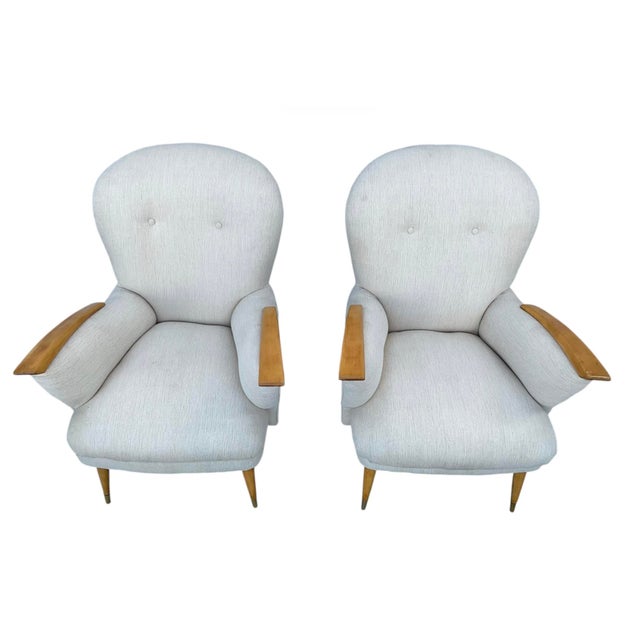 Danish Mid-Century Modern Armchairs, Wood & Upholstered, Pair, 1950s For Sale - Image 9 of 10