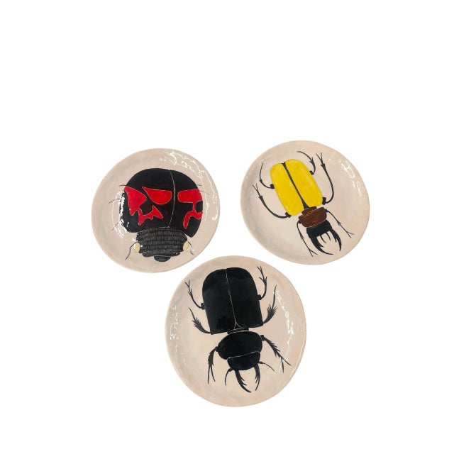 Set of 3 Vintage Handcrafted Ceramic Insect Beetle Plates For Sale In West Palm - Image 6 of 12