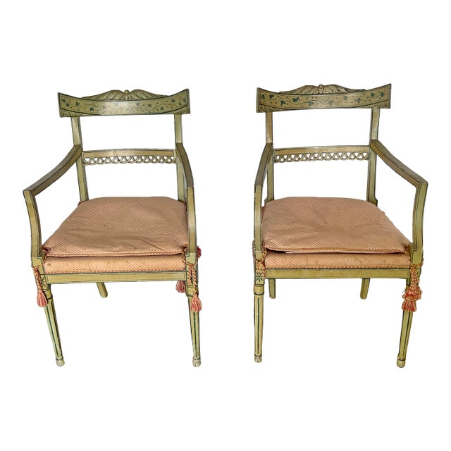 19th Century Painted Neoclassical Italianate Armchairs - a Pair For Sale