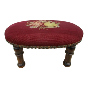 Antique Oval Embroidered Top Marron Footstool