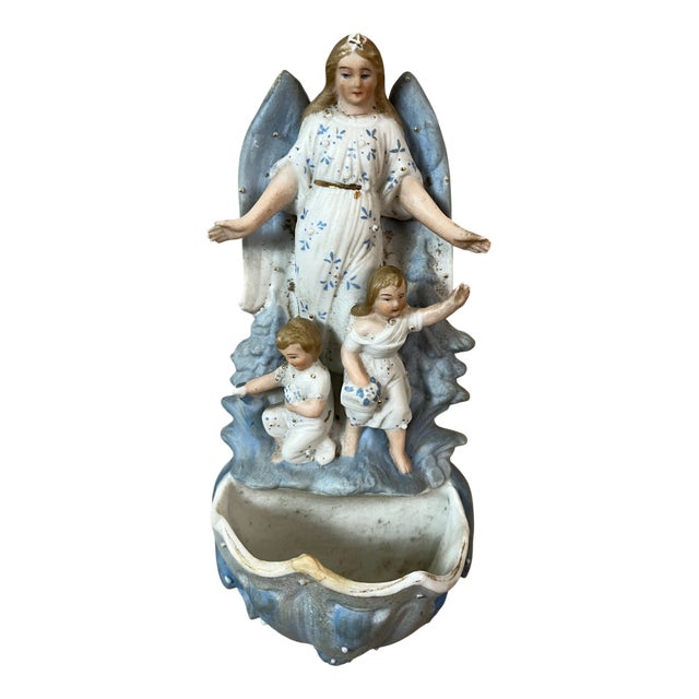 Biscuit Angel Holy Water Font, 1890s For Sale