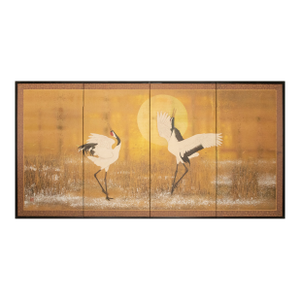 After "Dancing Cranes" by Atsushi Fujii, Late Showa Japanese Byobu Screen