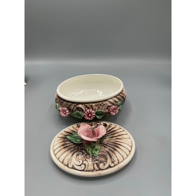 Rose Vintage Italian Capodimonte Porcelain Rose Pitcher Cups & Lidded Bowl - Set of 8 For Sale - Image 8 of 13
