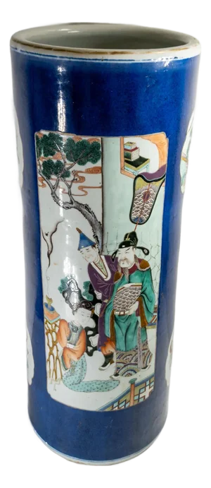 19th Century Chinese Powder Blue Umbrella or Cane Holder in Famille Rose Palette