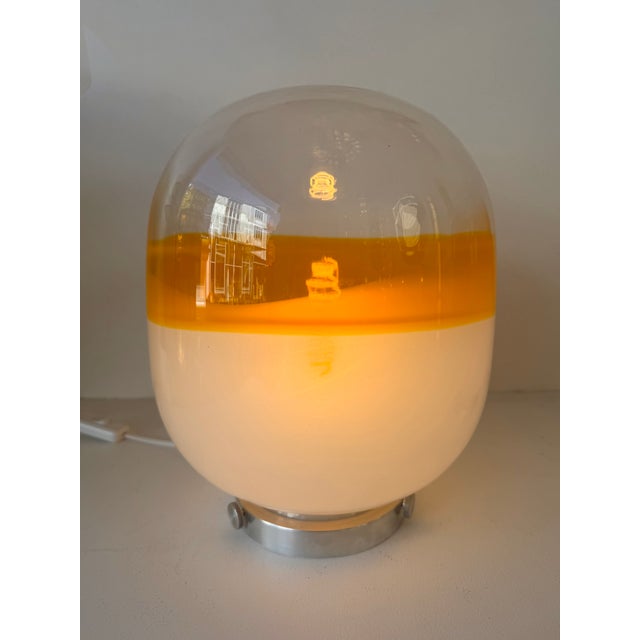 Pair of Murano Glass Orange White Smoke Saturn Lamps. Italy, 1970s For Sale - Image 9 of 11