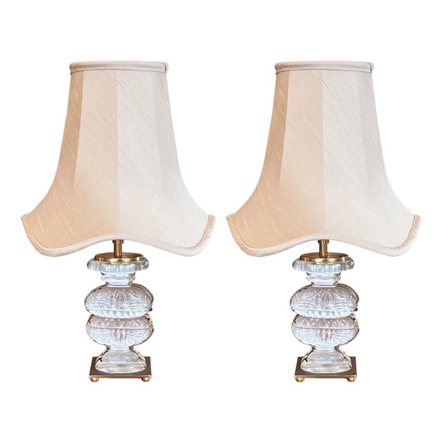 Glass Table Lamps with Urns from Maison Baguès, 1950s, Set of 2 For Sale