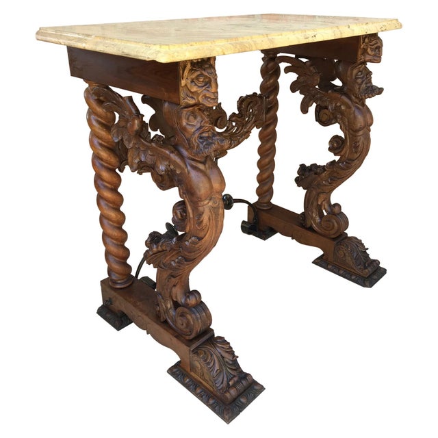 19th Century Console Carved Table Renaissance with Beige Marble Top For Sale - Image 15 of 18