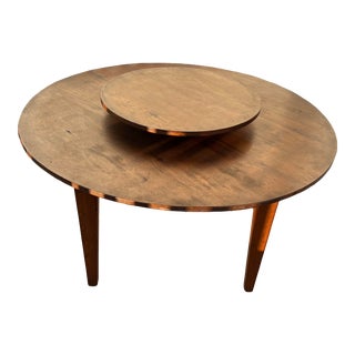 Early 20th Century Antique Rustic Southern Pine Dining Table With Rotating Lazy Susan Center For Sale