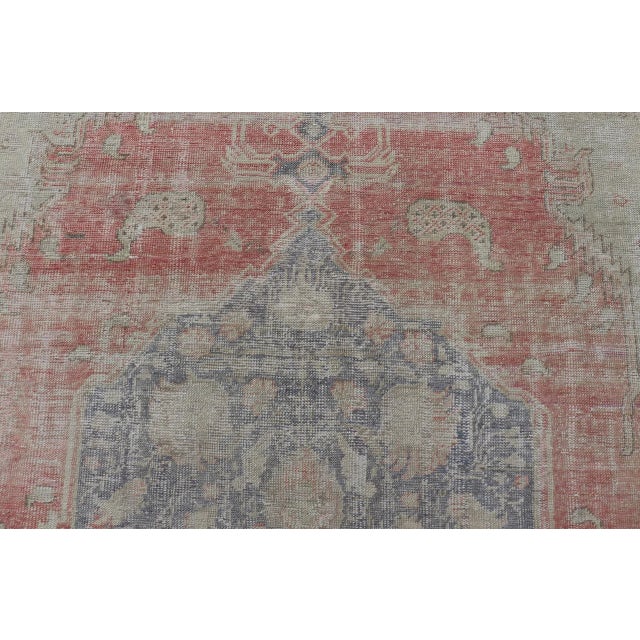 Antique Hand Knotted Turkish Oushak With Large Medallion in Off White and Coral 9'7 X 13'7 For Sale In Atlanta - Image 6 of 12