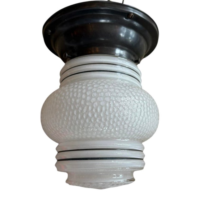 Hobnail Style Ceiling Light Fixture With Black Accent Stripes For Sale - Image 4 of 6