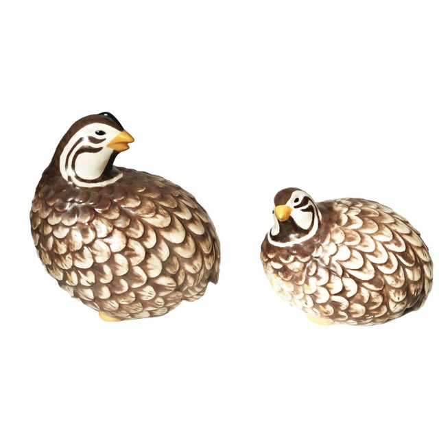 Mid-Century Modern Vintage Pair of Pottery Quails Mom Baby Marked Dun Rovin Craft Shoppe 1964 Cape Cod For Sale - Image 3 of 7