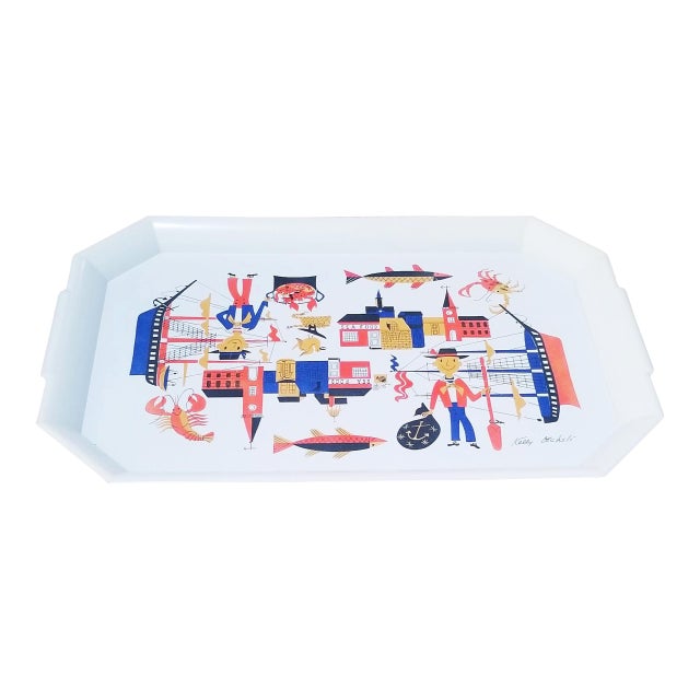 Vintage MCM Kelly Oechsli Waverley Products "Seafood" Tray For Sale